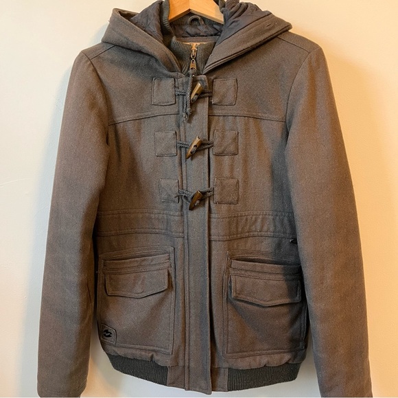 Billabong Jackets & Blazers - Billabong Grey Hooded Jacket / Coat, Size L